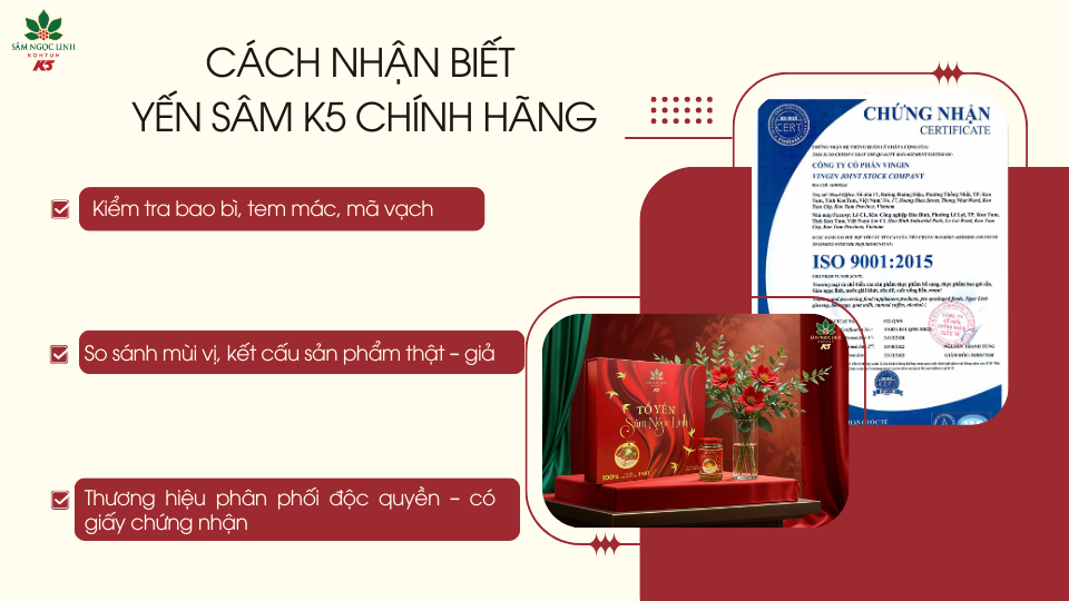 Cách nhận biết Yến Sâm K5 chính hãng.