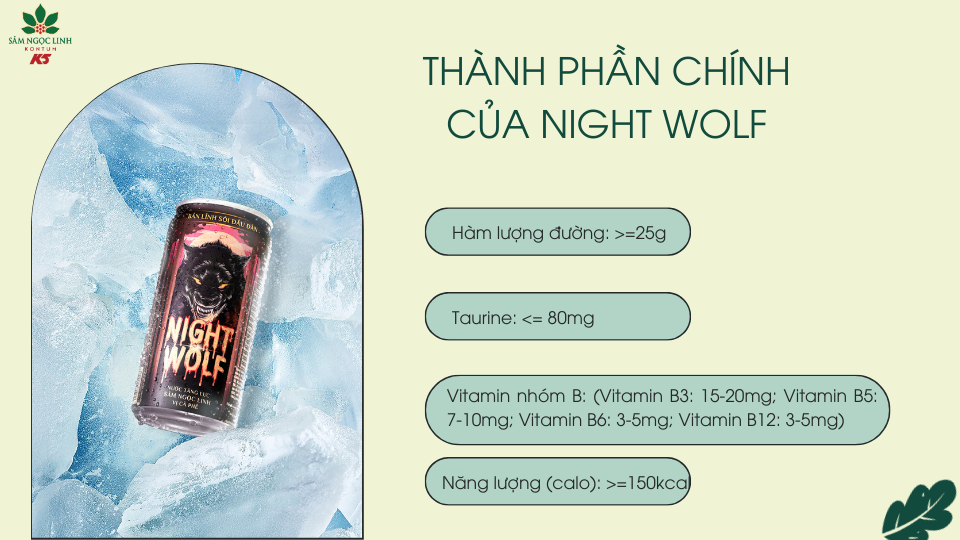 Thành phần chính trong nước tăng lực Night Wolf.