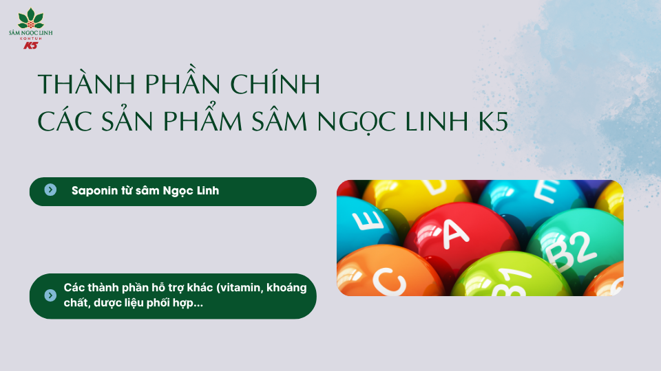 Thành phần chính của các sản phẩm sâm Ngọc Linh K5.
